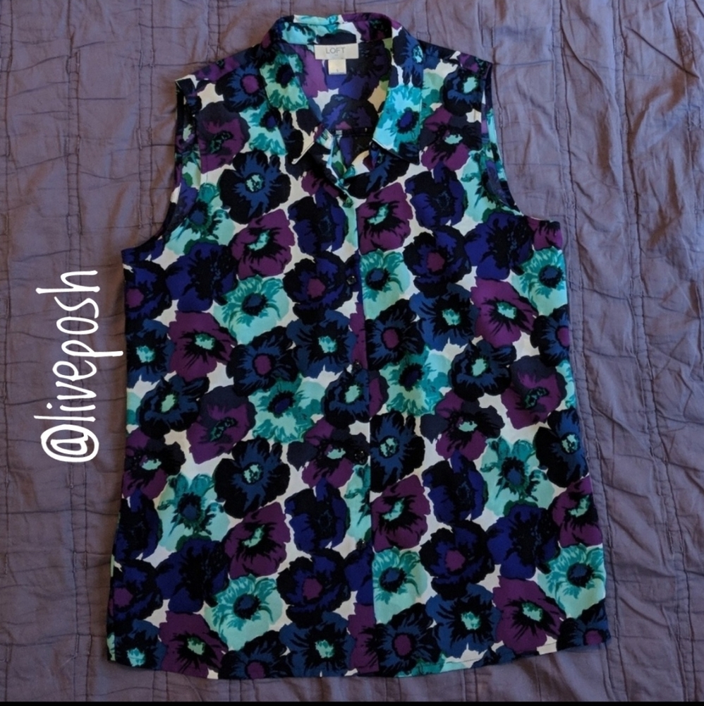 LOFT Floral Sleeveless Collared Blouse